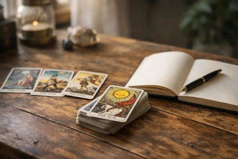 Tarot cards on a table with soft light