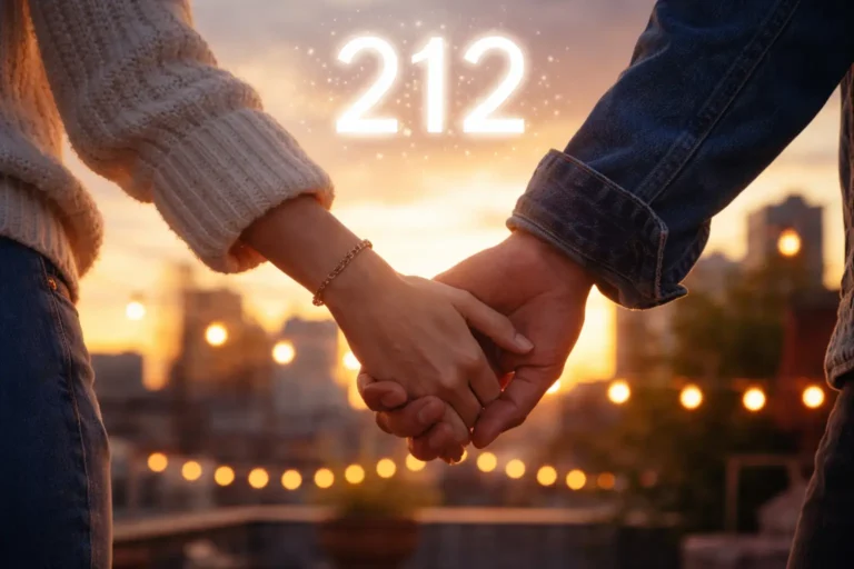 Couple holding hands at sunset, symbolizing the 212 angel number love meaning, emotional balance, communication, and relationship clarity.
