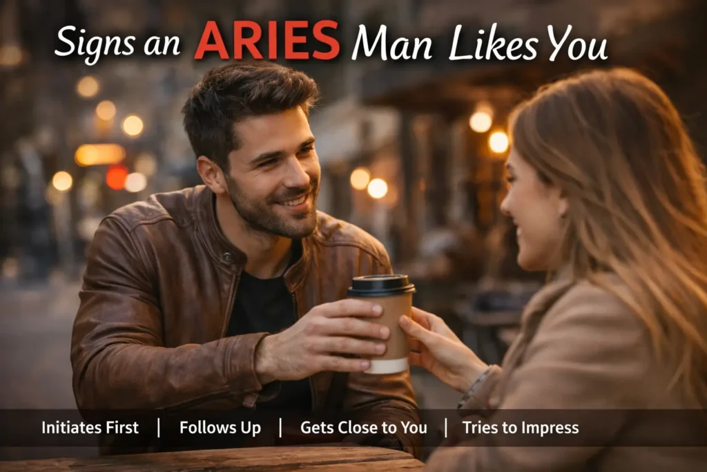 signs-an-aries-man-likes-you Aries man giving focused attention to a woman during a one-on-one coffee date