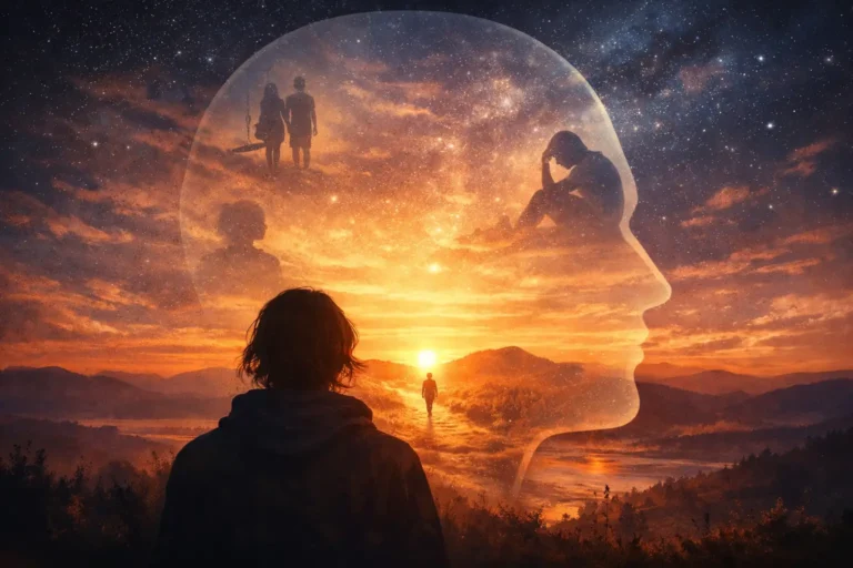 Person reflecting at sunset as spiritual insight changes how past experiences are understood