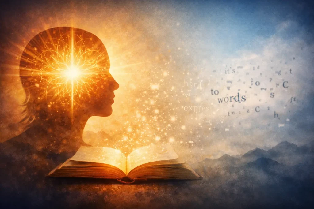 why-spiritual-insight-feels-difficult-to-put-into-words A person experiencing spiritual insight that feels clear inwardly but difficult to put into words