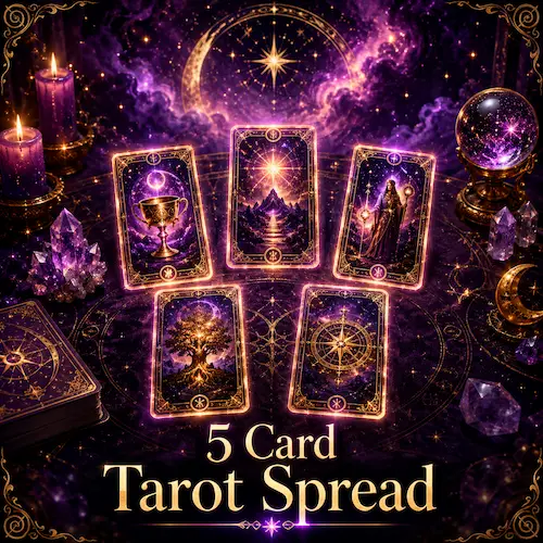 5 Card Tarot Spread — situation, past influence, present, future and advice