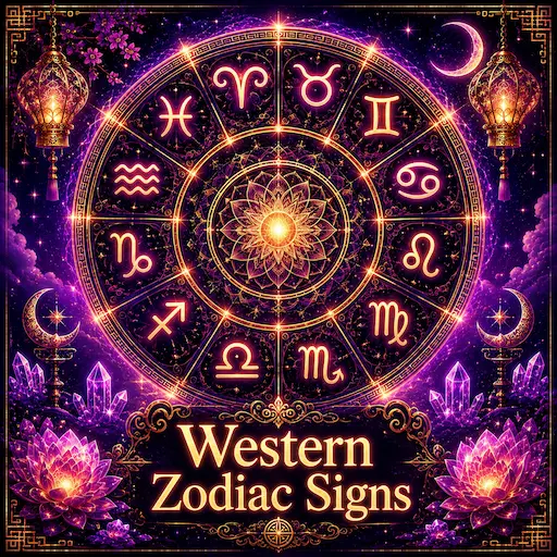 Western zodiac signs with the 12 astrology signs from Aries to Pisces